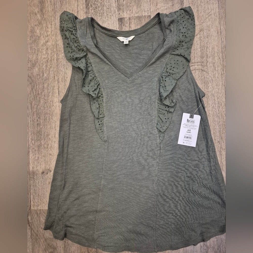 DESERT BREEZE BEAUTY Terra & Sky Eyelet Mix Knit Top Sleeveless V-Neck 0X 14W - Picture 2 of 5